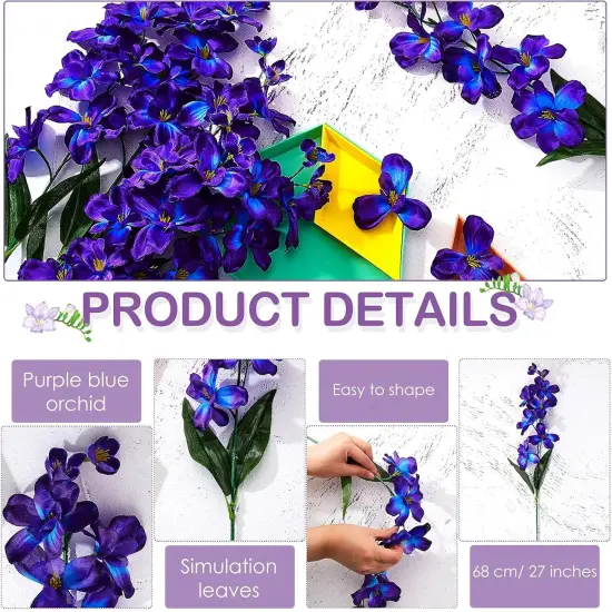8 Pieces 27 Inches Artificial Purple Blue Orchid Faux Flowers Purple Orchids Silk Flowers for Wedding Dinning Home Restaurant Decoration Bridal Bouquet Corsage Boutonniere Wreath Decor {2}