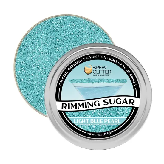 Brew Glitter - Light Blue Pearl Rimming Sugar (4oz, 1x Bar Tin) Cocktail Garnish for Mixed Drinks & Refreshments {5}