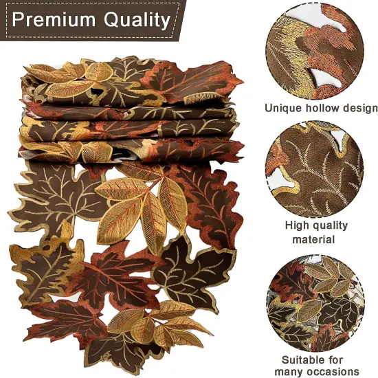 Fall Thanksgiving Table Runner with Embroidered Maple Leaves {3}