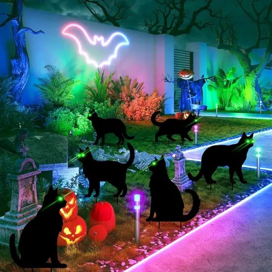 6 Pcs Black Cat Halloween Decorations Plastic Yard Signs with Stakes {2}