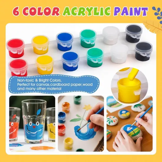 16 Set Mini Acrylic Paint Kit,5in Mini Stretched Canvas with 7.5in Easel {5}