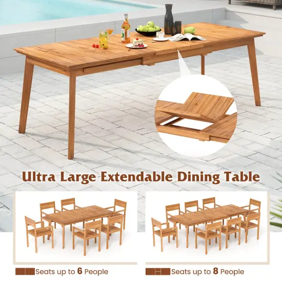 Costway 71"-94" Rectangular Teak Wood Table Patio Extendable Dining Table for 6-8 People, {6}