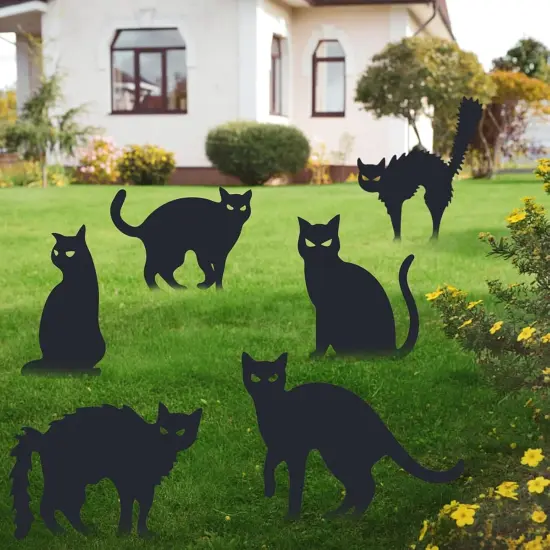 6 Pack Black Cat Yard Signs Halloween Decor with 12 Metal Stakes {5}