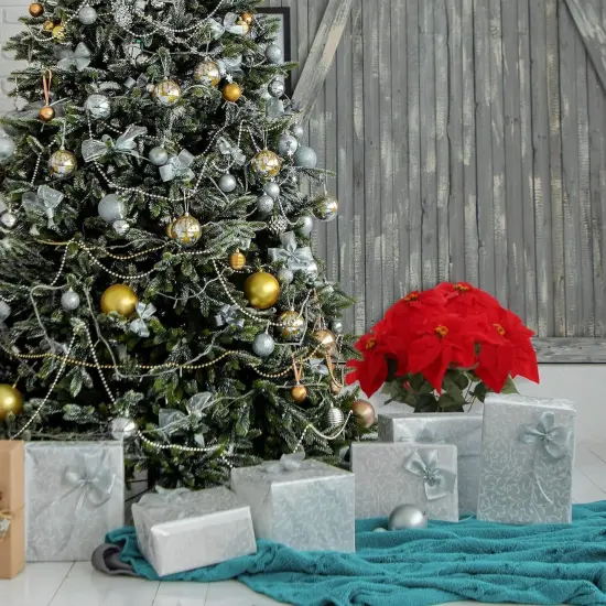 Artificial Velvet Poinsettia Bush, 20-Inch, Indoor Use, 7 Realistic Silk Blooms & Green Foliage, 2-Pack, Red, Christmas Bush, Home & Office Decor, 2024 Christmas Collection, Floral Home by Artificial Flowers {4}