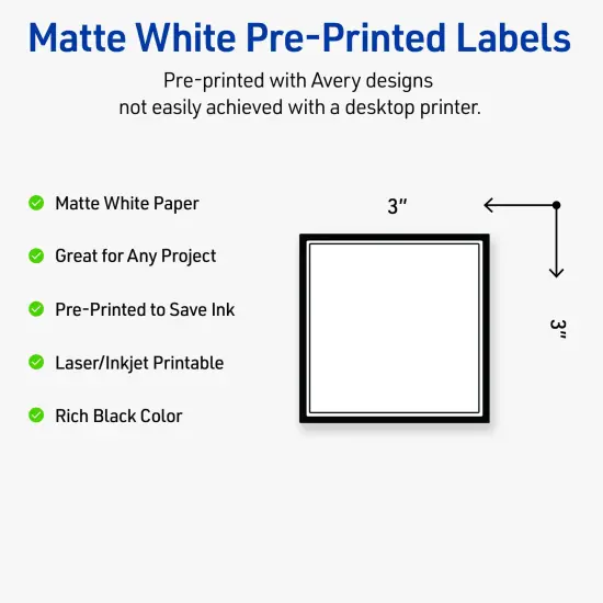 Avery Printable Square Labels, Double Black Border, 3" x 3", Matte White Square Labels, Permanent, Laser/Inkjet, 60ct, Great for Product Labels {2}
