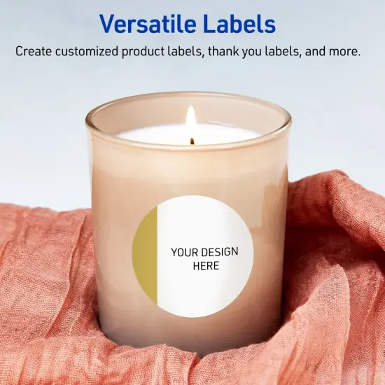 Avery Printable Round Labels, Gold-Dipped Edge, 3" Diameter, Glossy White Round Labels, Permanent, Laser/Inkjet, 60ct, Great for Product Labels {6}