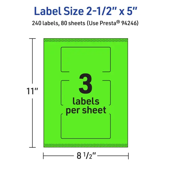 Avery Neon Green Paper Labels, 2.5" x 5" Rectangle {5}