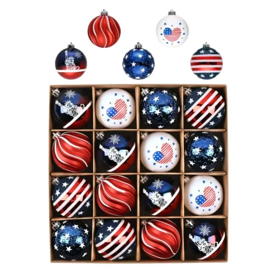 Independence Day Bauble Ornaments, 16 Piece Patriotic Tree Decor {1}