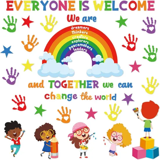 73 Pcs Diversity Bulletin Board Decoration Set Diverse Student Hand {1}
