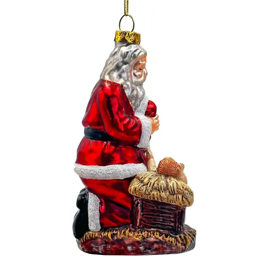 Innocent Santa and Baby Jesus Handblown Glass Christmas Ornament, Nativity Christian Holiday Decor {6}