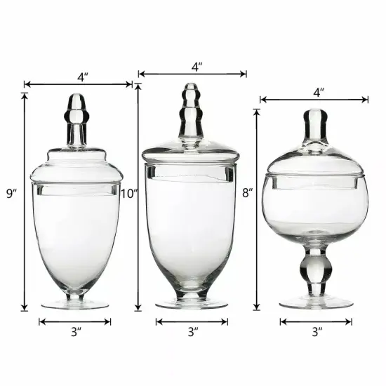 3 pcs 9" 10" 11" tall Clear Glass Apothecary Jars Lids Wedding Supplies {4}