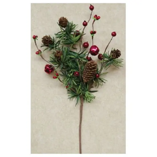 12&rdquo;Long Red Metal Jingle Bell Pine Pick with Brown-Wrapped Wire Stem {2}