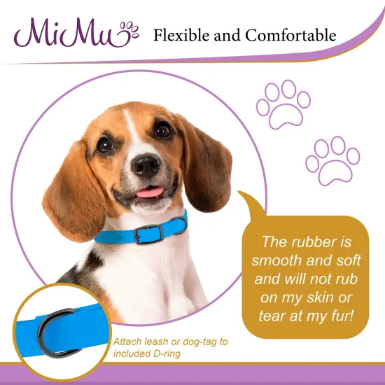 MiMu Small Silicone Dog Collar - Blue 18in Stylish Dog Collar with Prong Buckle {6}