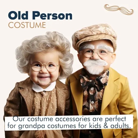 4E's Novelty Old Man Costume for Boys - Stick on Mustache, Eyebrows and Glasses - 100 Day of School Old Man Costume, Grandpa Costume Accessory Kit {6}