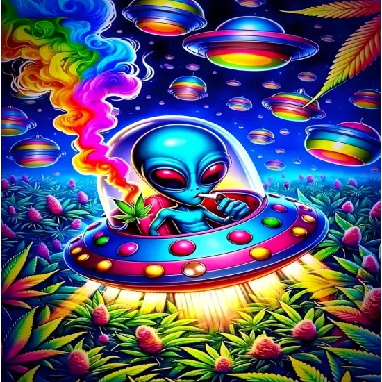 Hippie Hippy Alien Spaceship 5D Diamond Painting Kit, Round Full Drill DIY Diamond Art for Adults, Beginners, Home Decor, 12x16 Inch {1}