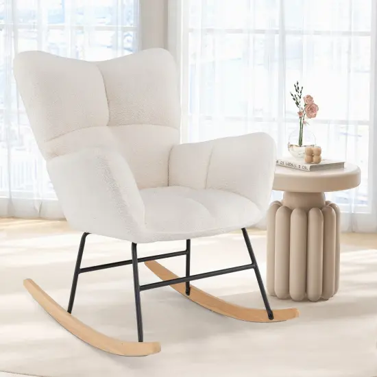Nursery Rocking Chair with Comfy Backrest and Armrest-Beige {2}