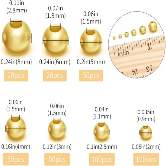 18K Gold Genuine 925 Sterling Silver Beads for Jewelry Making 100Pcs 2.5MM Smooth Round Beads Ball Spacer Beads for Bracelet Necklace Jewelry DIY Crafts {2}