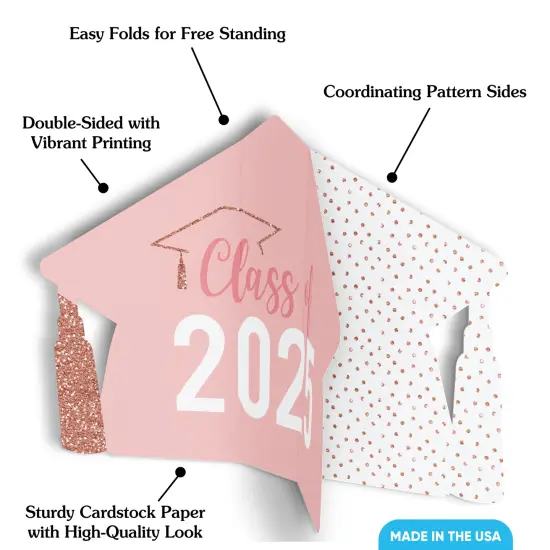 Big Dot of Happiness 8 Count Dusty Rose Gold Graduation 3D Centerpiece Table Decorations, Freestanding Class of 2025 Pink Grad Party Centerpieces {4}