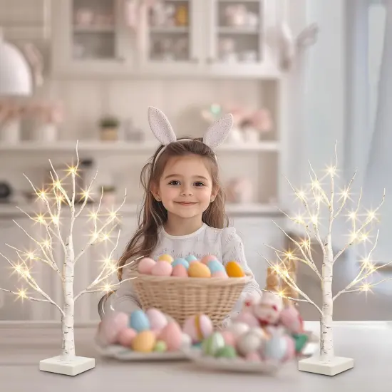 Easter Decorations, 2FT Birch Tree with LED Lights, Warm White Light up Tree Lamp {2}
