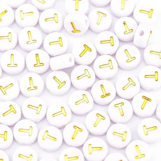 300Pcs Gold Letter Beads T 4X7mm Individual Round Alphabet Beads for Friendship Bracelets Making {1}
