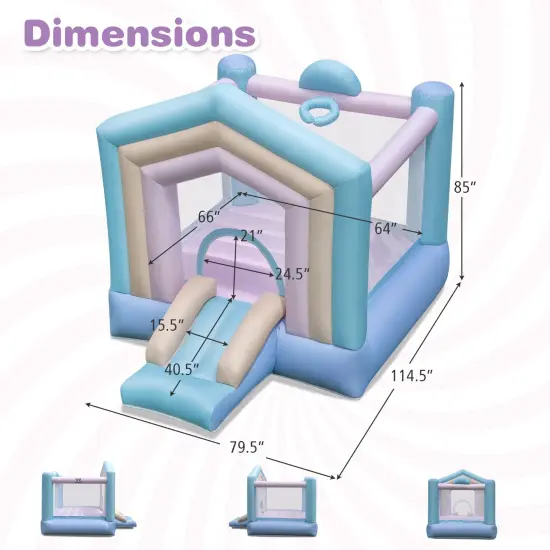 Kids Bounce House with Slide and Basketball Rim Bouncy Castle for Party without Blower {4}