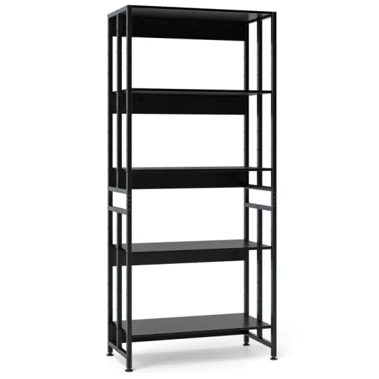 5-Tier Bookshelf with Adjustable and Tiltable Shelves Rustic Brown {7}