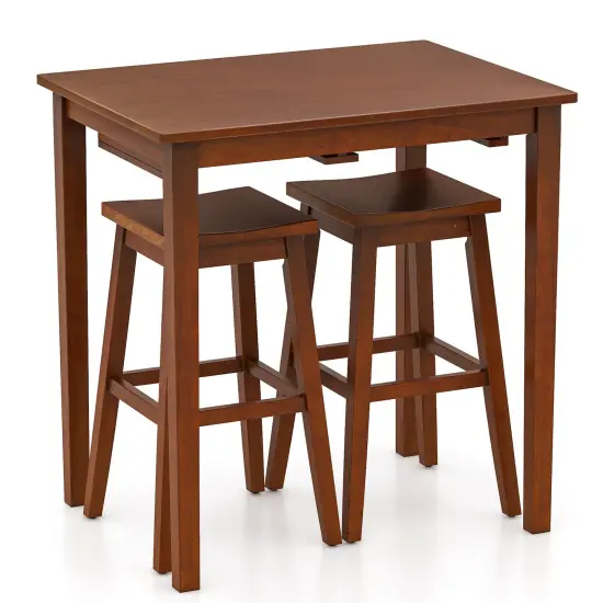 3-Piece Bar Table Set with Pub Table and 2 Saddle Stools-Brown {1}