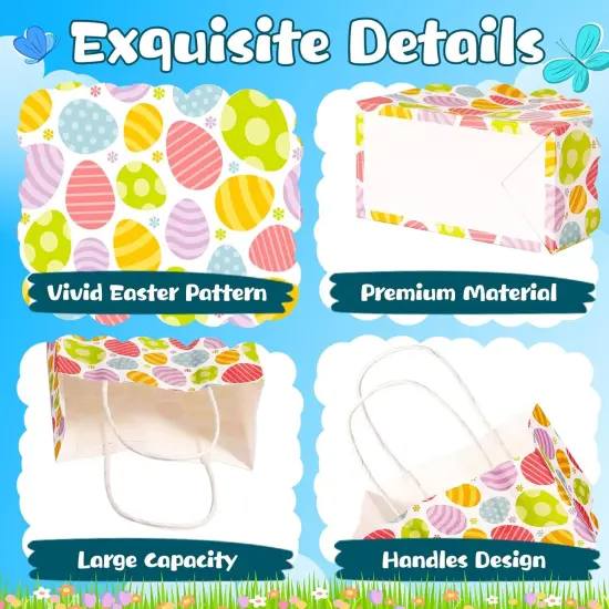 24 Pieces Easter Gift Bags Bulk, Easter Party Bags Supplies, Easter Paper Bags with Handles, Bunny Paper Cookie Candy Treat Goodie Bags for Easter Kids Boys Girls Birthday Party Favors Gift Wrapping {3}