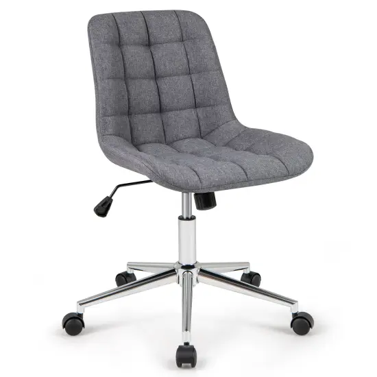Adjustable Height Upholstered Armless Desk Chair with 5 Smooth Rolling Wheels and Metal Base {1}