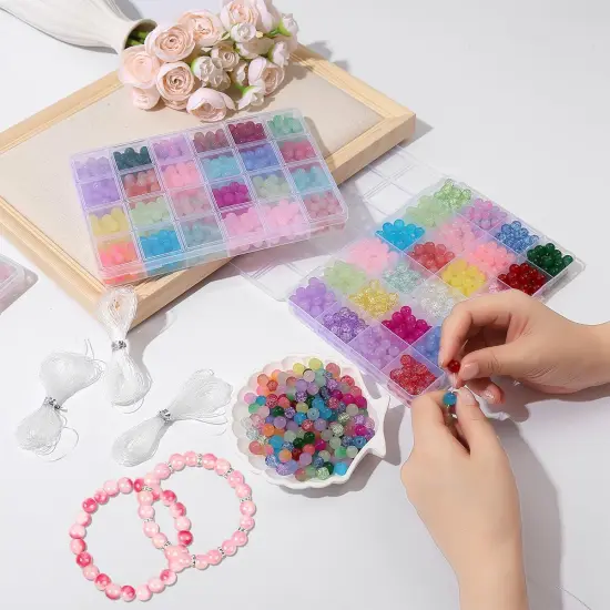1800Pcs Glass Beads Jewelry Making Kit -Crackled, Bicolor, Monochrome 8mm 3 in 1 Crystal Beads Bracelet Making Kit, 32 Colors DIY Jewelry and Craft Art Making Kit for Beginners Round Jewelry Making {3}