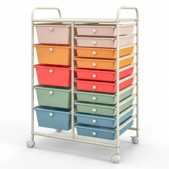 15-Drawers Multi-Use Rolling Storage Organizer Cart with Chrome Finish Steel Frame Perfect for Any Room Deep Multicolor {1}