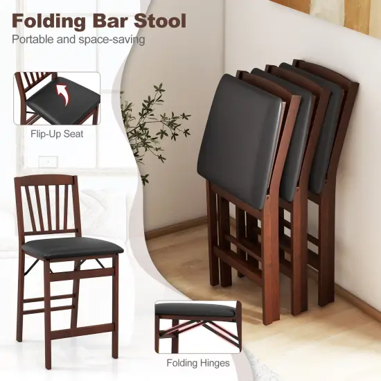 Set of 2 Counter Height Chairs Folding Kitchen Island Stool with Padded Seat-Brown {5}