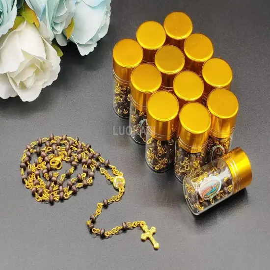 12 Black Beads Rosary Crucifix Cross in Glass Bottle Beaded Baptism Christiening {4}