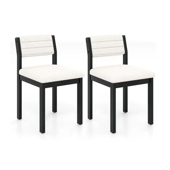 Set of 2 Dining Chairs Sherpa Upholstered Armless Chair with Wood Frame-White {1}