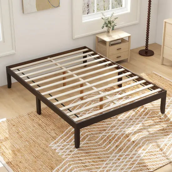 Full Size Bed Frame with Wooden Slats Support and Rubber Wood Legs Perfect for Dorm Room Espresso {6}