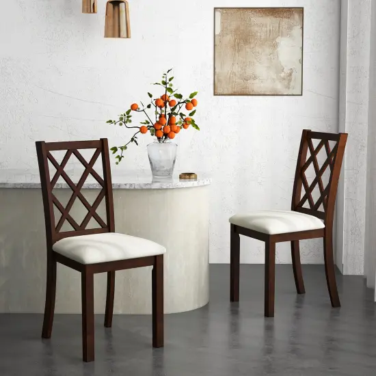 Dining Chair Set of 2 Wood Kitchen Chairs with Upholstered Seat Cushion and Rubber Wood Legs-Brown {2}