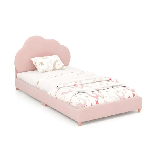 Velvet Kids Twin Bed with Adjustable Headboard Sturdy Wooden Frame and Soft Upholstery Gradient Pink {4}