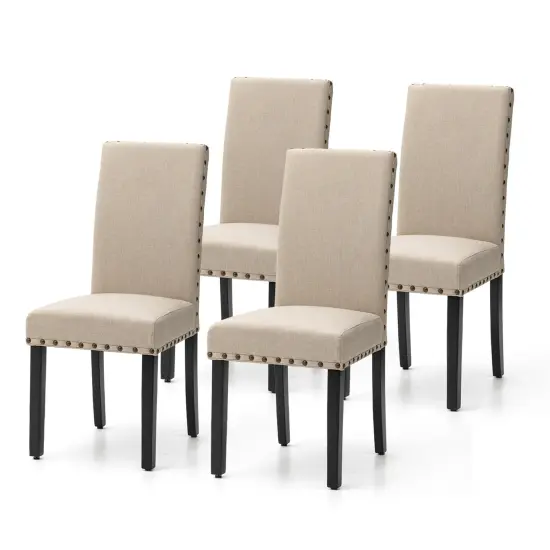 Set of 2/4 Fabric Upholstered Solid Back Parsons Chair with Studded Decoration {1}