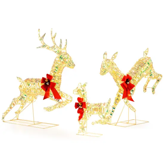 3-Piece Lighted Christmas Reindeer Family with LED Lights and Bows {1}