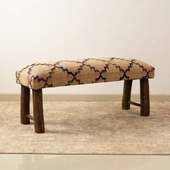 Decorative Jute Fabric Upholstered Multicolor Bench - 45" x 14" x 18" {5}