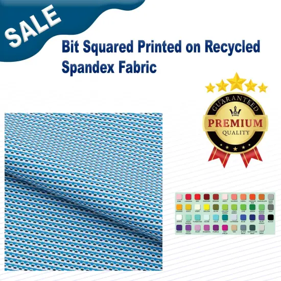 Bit Squared Printed on Recycled Spandex Fabric Blue/White {2}