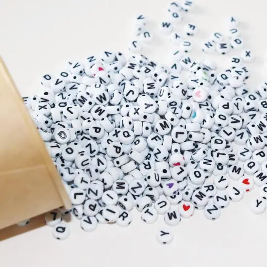 Alphabet Beads A-Z 1200+Pcs Letter Beads, Acrylic 4x7mm Round Letter Beads Kits,Black Digit and Colorful Smile Beads for Bracelets Necklaces DIY Jewelry Making (Black,1200+PCS) {3}