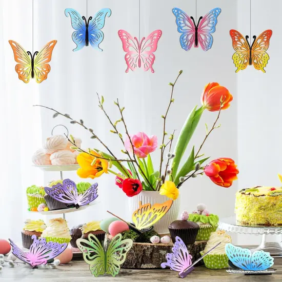 20 Pcs DIY 3D Spring Butterfly Wood Crafts Unfinished Wooden Butterfly Slices Cutouts Wood Crafts Butterflies Cutouts for Painting for Spring Party Home Decoration {3}