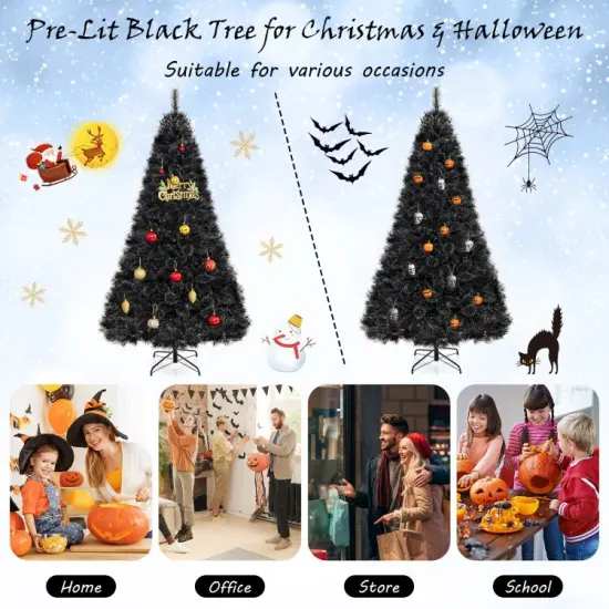 Black Artificial Halloween Christmas Tree with PVC Branch Tips and Cool White LED Lights {5}