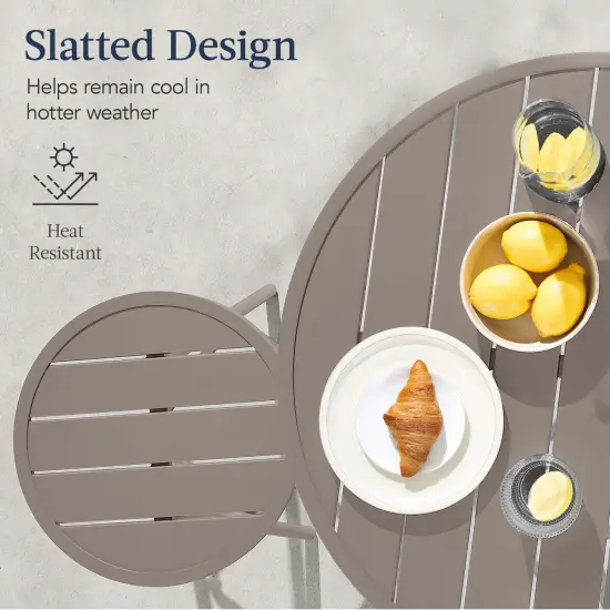 Best Choice Products 3-Piece Steel Patio Bar Height Round Bistro Set w/ Backless Stools, Slatted Design Taupe {4}