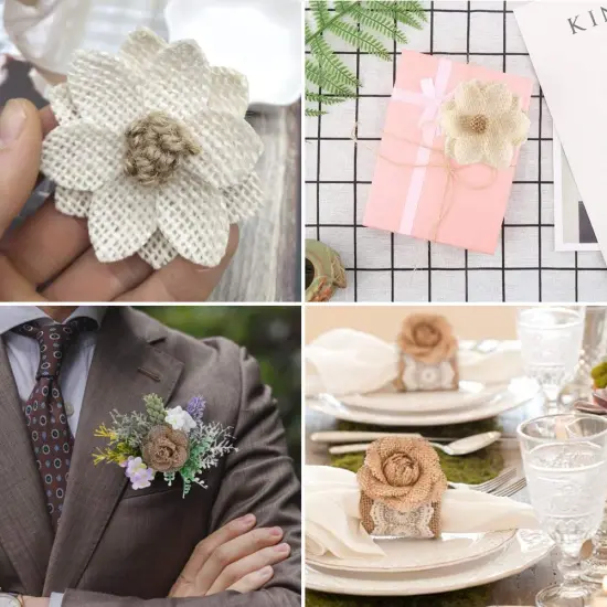 VGOODALL 32 PCS Natural Burlap Flowers Set, Burlap Bows and Scrapbook Embellishments for Wedding Party Decor Home, Embellishments for Crafts {3}