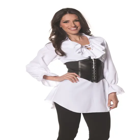 pirate LACEfront Long Sleeve Shirt Steampunk adult womens Halloween costume M {1}