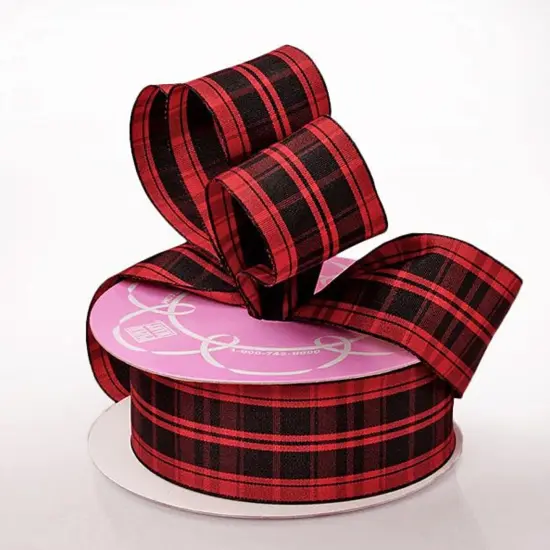 Plaid Linen Look Wired Ribbon 1.5" x 25 yd Red {1}