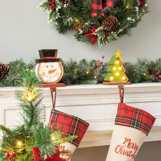 Set of 2 Marquee LED Tree/Snowman Head Stocking Holder Set of 2-"Snowman" {7}