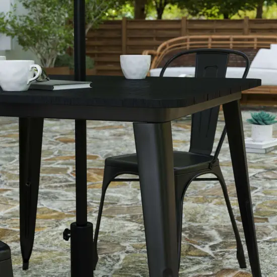 Merrick Lane Dryden Indoor/Outdoor Dining Table with Umbrella Hole, 36" Square All Weather Poly Resin Top and Steel Base BrownTop/BlackFrame {12}